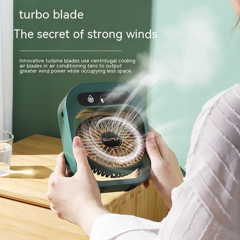 AquaFlow Portable Misting Fan — 3-Speed Handheld Design, Integrated Mist System