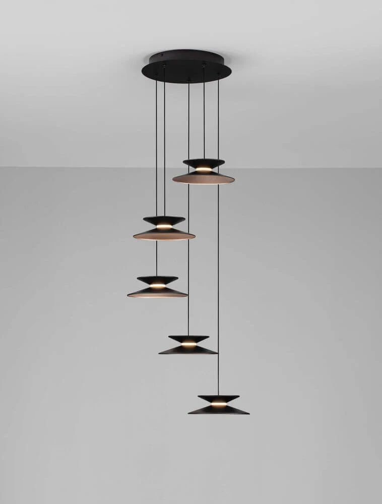 Morfi Pendelleuchte 5-flammig Ø 42cm 3000K Schwarz, Gold