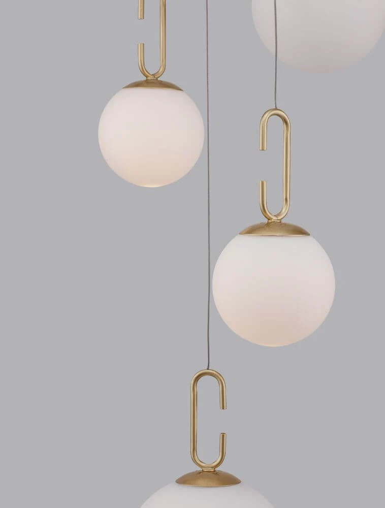Hook LED Pendelleuchte 5-flammig Ø 42cm 3000K Gold-Gebürstet, Weiß