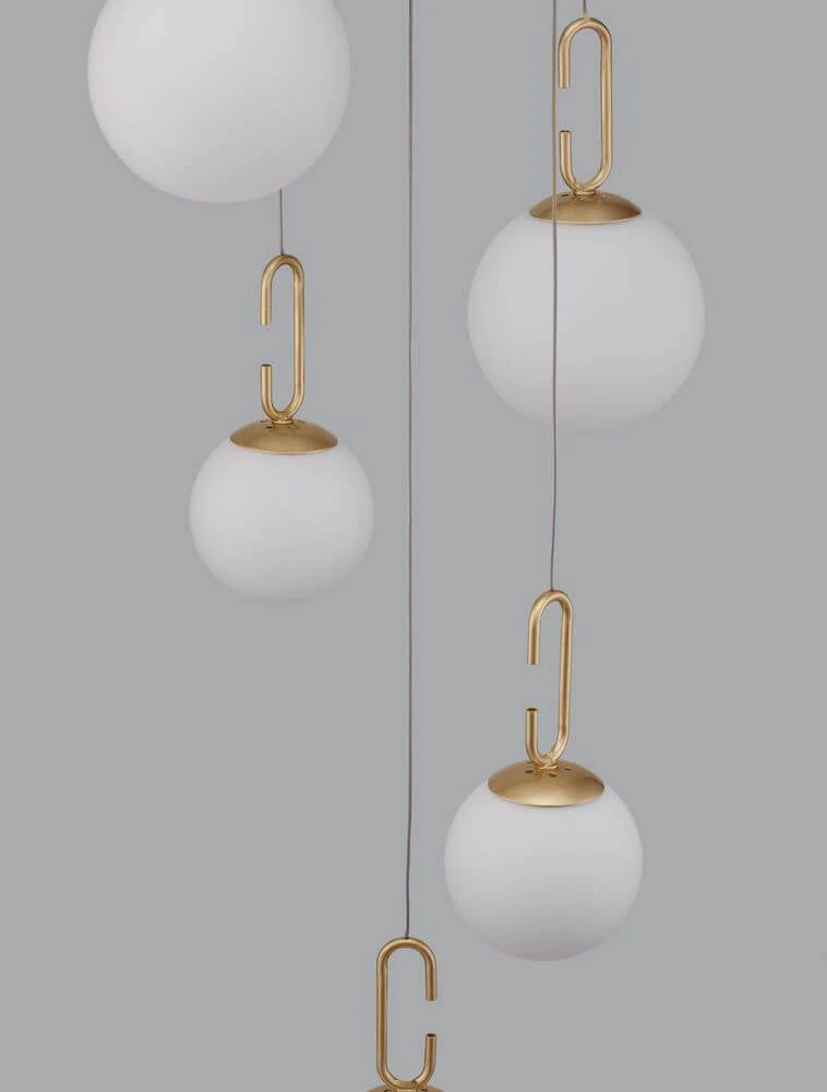 Hook LED Pendelleuchte 5-flammig Ø 42cm 3000K Gold-Gebürstet, Weiß