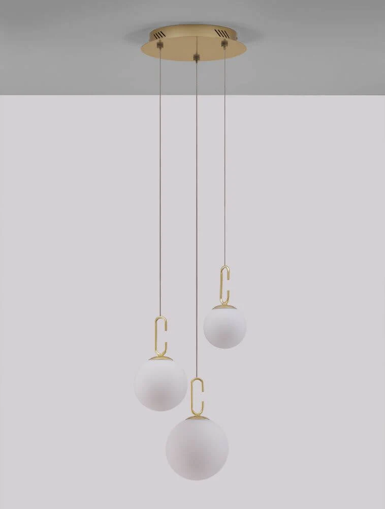 Hook LED Pendelleuchte 3-flammig Ø 39cm 3000K Gold-Gebürstet, Weiß