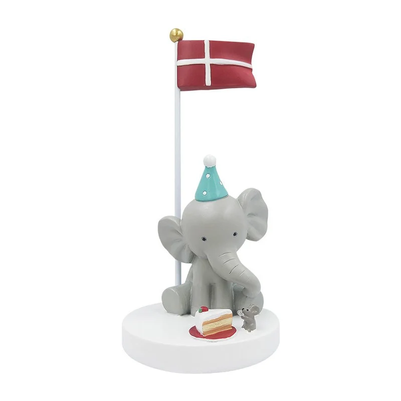 Tischflagge Elefant mit Maus und Kuchen