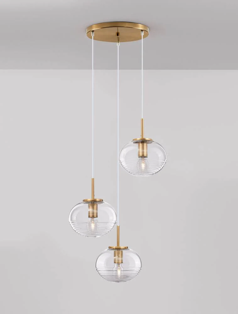 Maeve Pendelleuchte 3-flammig Ø 30cm Gold, Transparent