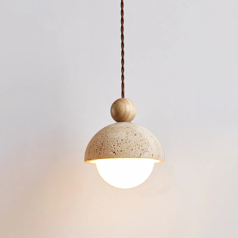 Euroselle Aurelle Pendant Light With Travertine Glass Dome