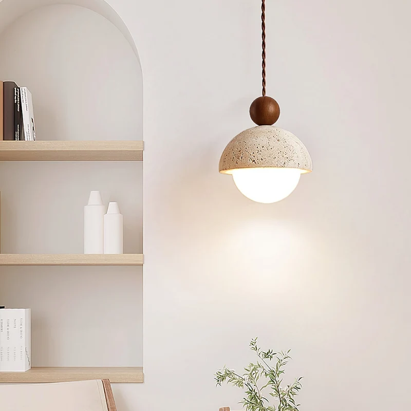 Euroselle Aurelle Pendant Light With Travertine Glass Dome