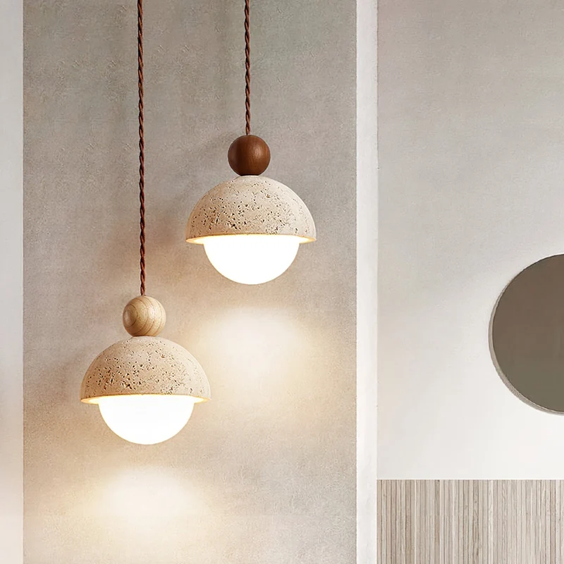 Euroselle Aurelle Pendant Light With Travertine Glass Dome