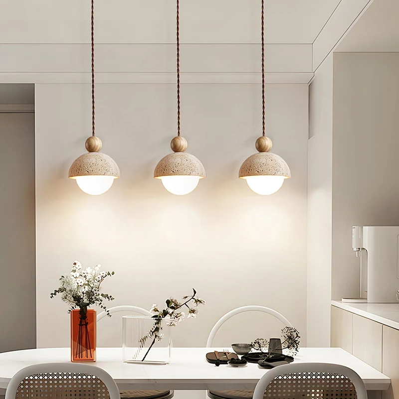 Euroselle Aurelle Pendant Light With Travertine Glass Dome