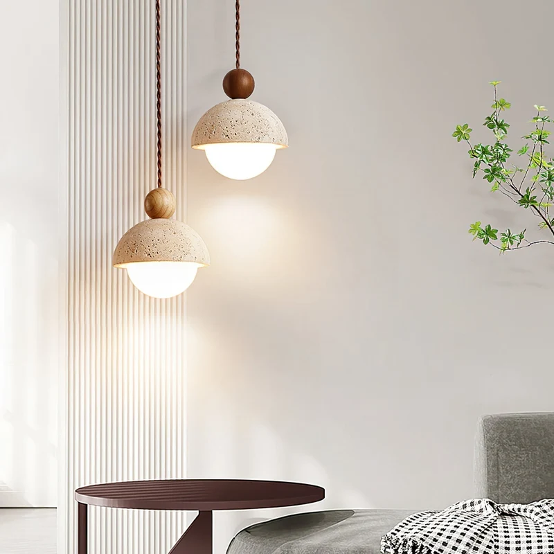 Euroselle Aurelle Pendant Light With Travertine Glass Dome