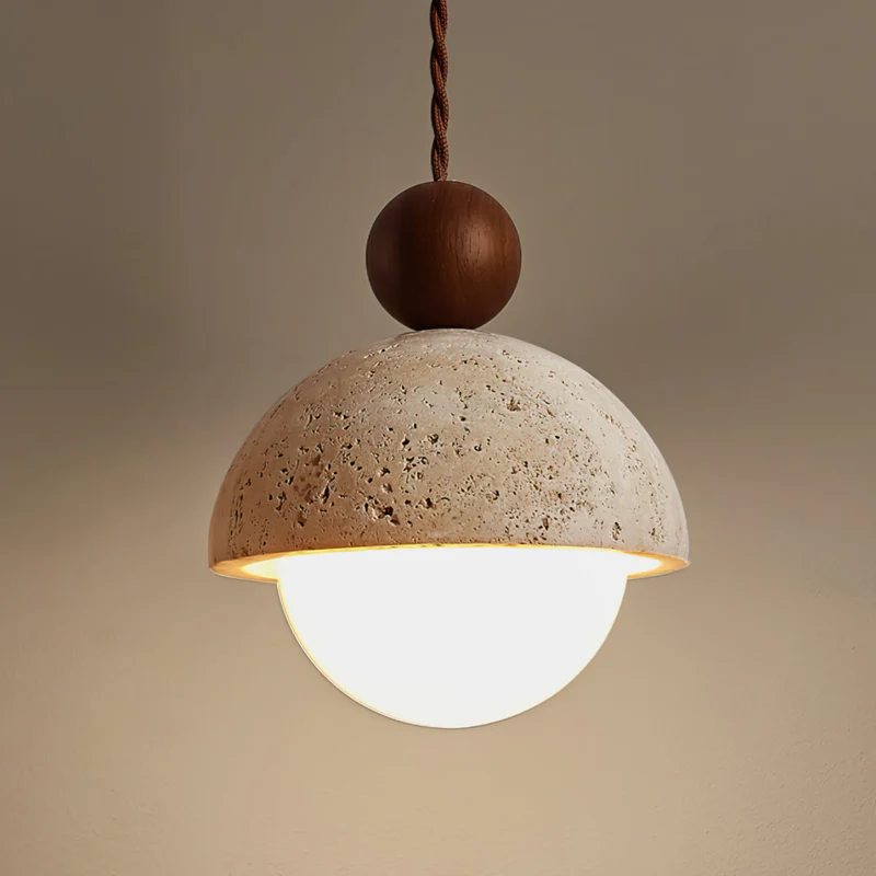 Euroselle Aurelle Pendant Light With Travertine Glass Dome