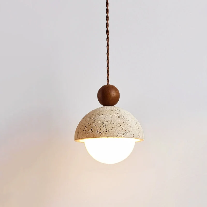 Euroselle Aurelle Pendant Light With Travertine Glass Dome