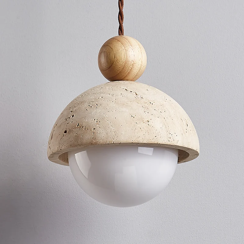 Euroselle Aurelle Pendant Light With Travertine Glass Dome