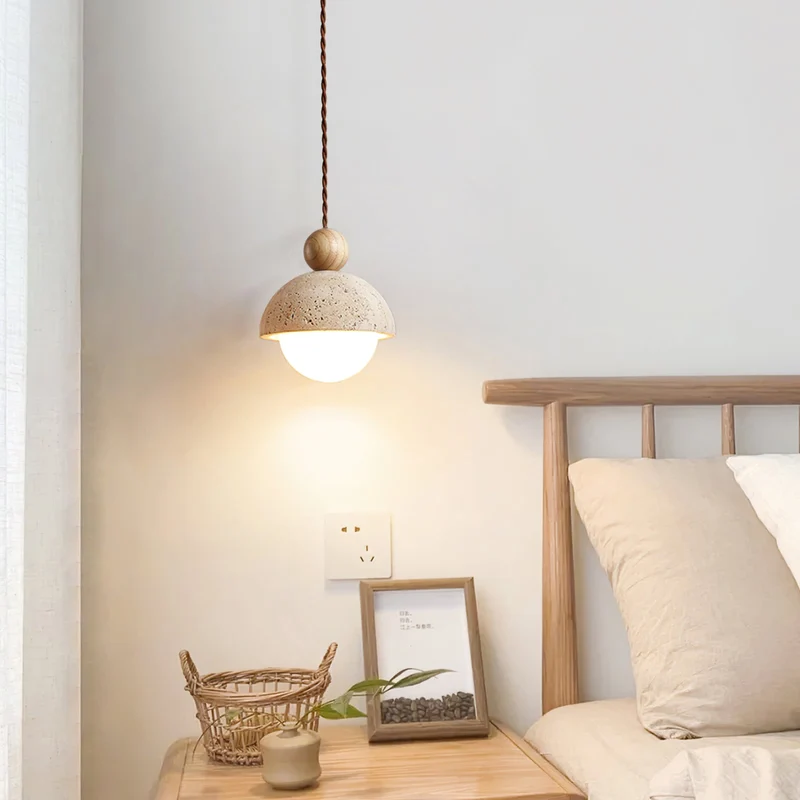 Euroselle Aurelle Pendant Light With Travertine Glass Dome