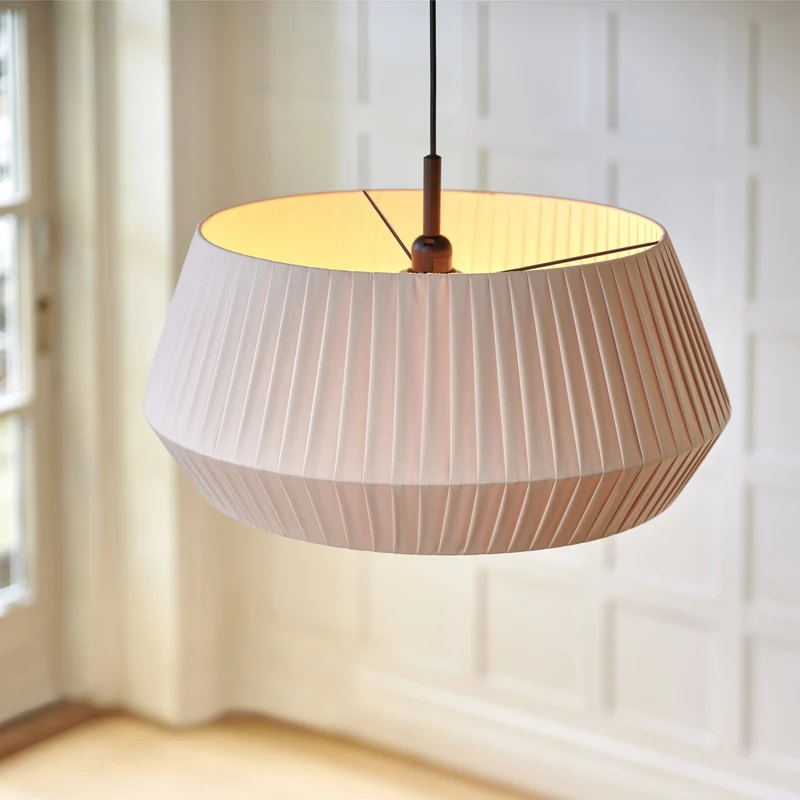 Dicte 53 Pendant Light By Euroselle Beige Or White With Pleated Cotton Shade And 200cm Fabric Cable