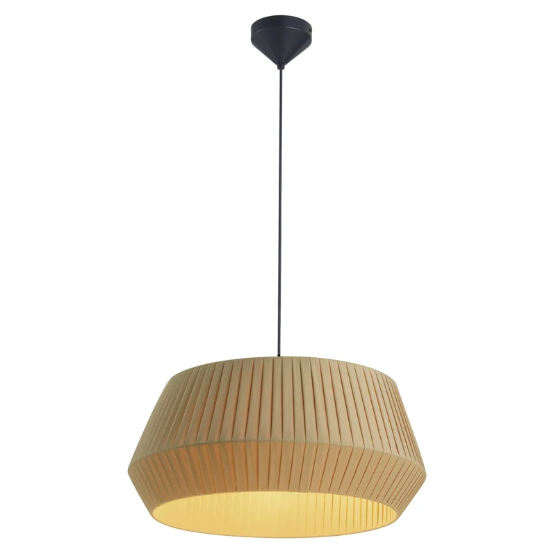 Dicte 53 Pendant Light By Euroselle Beige Or White With Pleated Cotton Shade And 200cm Fabric Cable