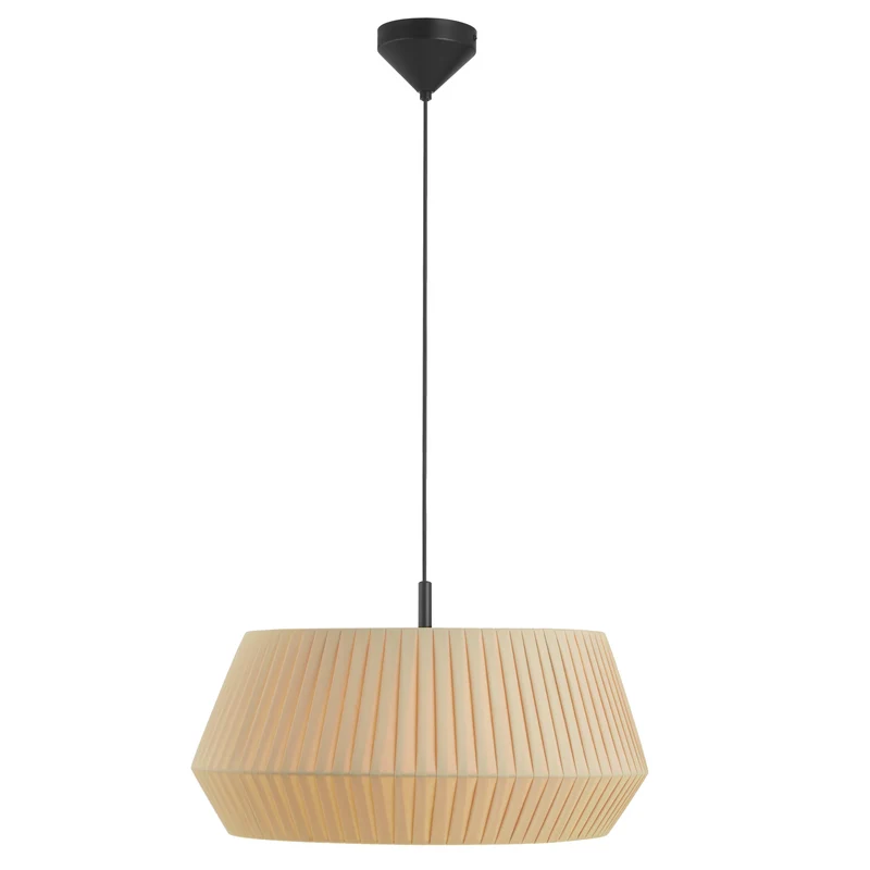 Dicte 53 Pendant Light By Euroselle Beige Or White With Pleated Cotton Shade And 200cm Fabric Cable