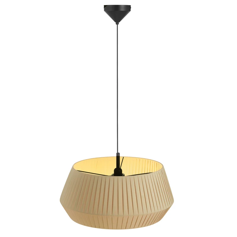 Dicte 53 Pendant Light By Euroselle Beige Or White With Pleated Cotton Shade And 200cm Fabric Cable