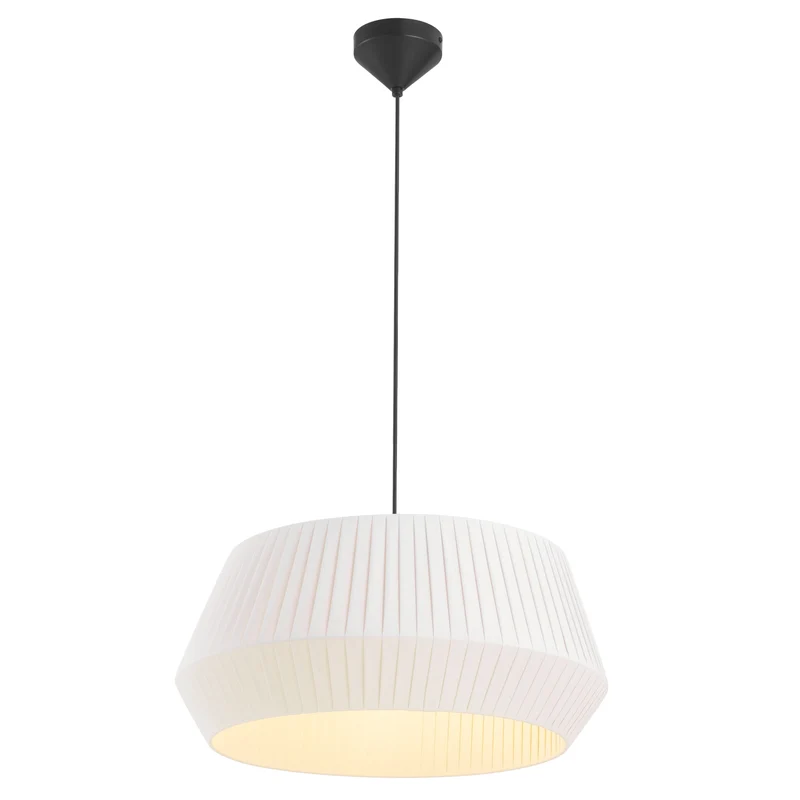 Dicte 53 Pendant Light By Euroselle Beige Or White With Pleated Cotton Shade And 200cm Fabric Cable