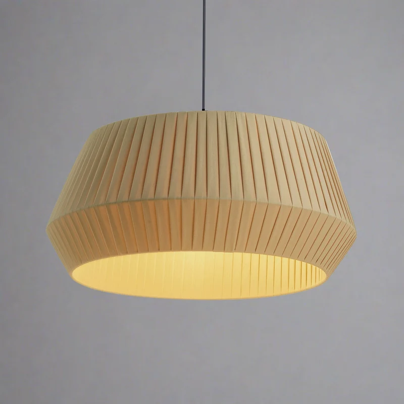 Dicte 53 Pendant Light By Euroselle Beige Or White With Pleated Cotton Shade And 200cm Fabric Cable