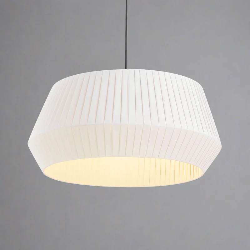 Dicte 53 Pendant Light By Euroselle Beige Or White With Pleated Cotton Shade And 200cm Fabric Cable