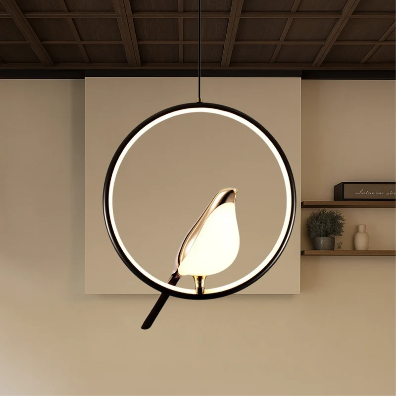 Euroselle Bird Motif Pendant Light With Sleek Iron Frame