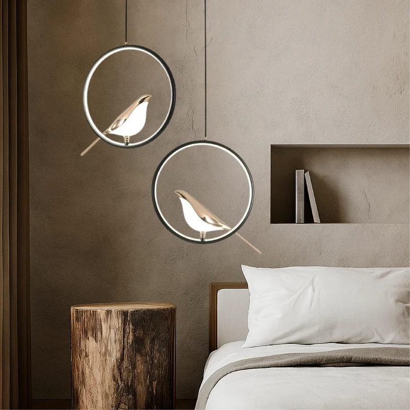 Euroselle Bird Motif Pendant Light With Sleek Iron Frame