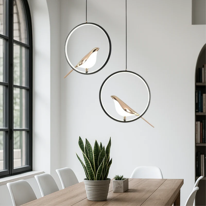 Euroselle Bird Motif Pendant Light With Sleek Iron Frame
