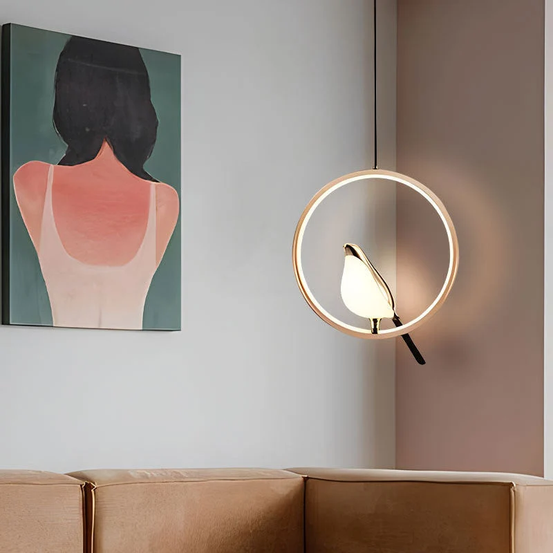 Euroselle Bird Motif Pendant Light With Sleek Iron Frame