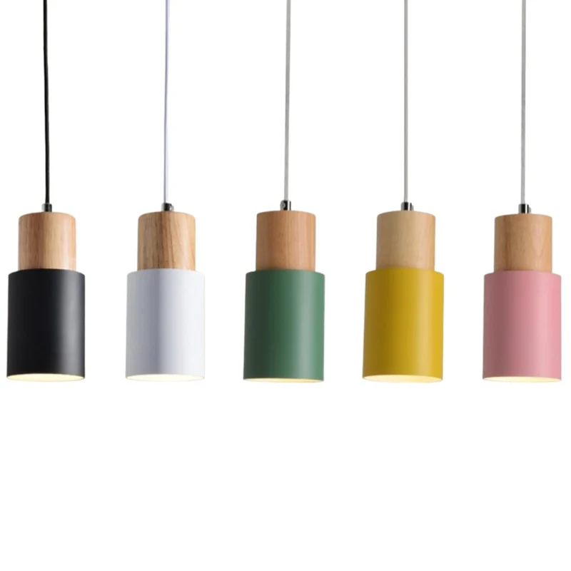 Euroselle Colorful Nordic Wooden Base Pendant Light For Home