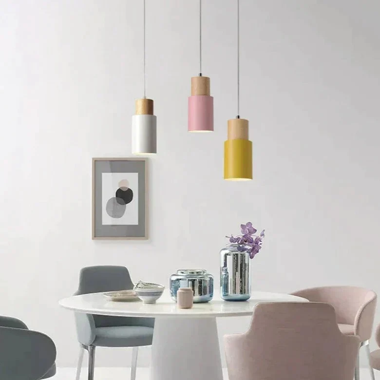 Euroselle Colorful Nordic Wooden Base Pendant Light For Home