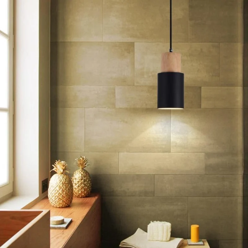 Euroselle Colorful Nordic Wooden Base Pendant Light For Home