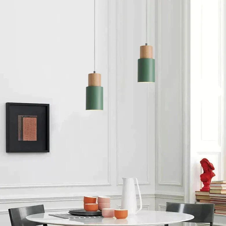 Euroselle Colorful Nordic Wooden Base Pendant Light For Home