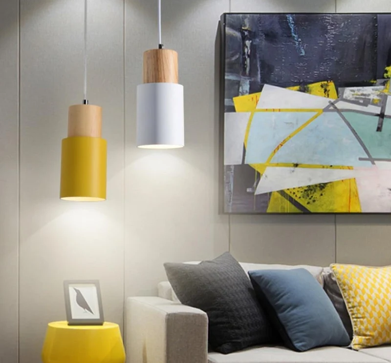 Euroselle Colorful Nordic Wooden Base Pendant Light For Home