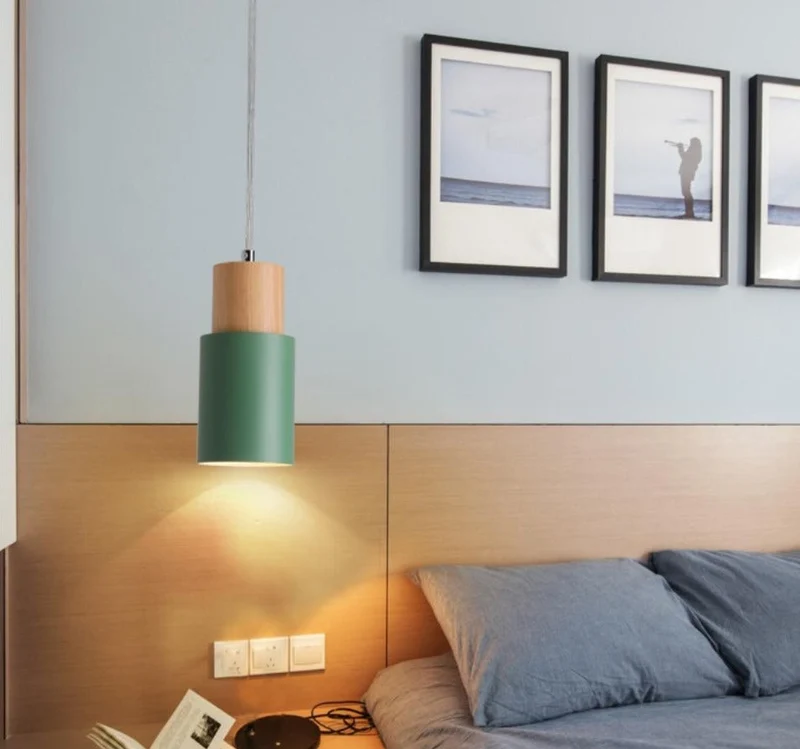 Euroselle Colorful Nordic Wooden Base Pendant Light For Home