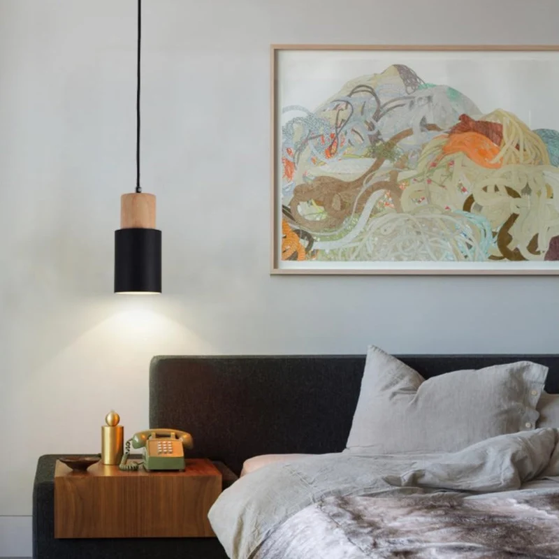 Euroselle Colorful Nordic Wooden Base Pendant Light For Home