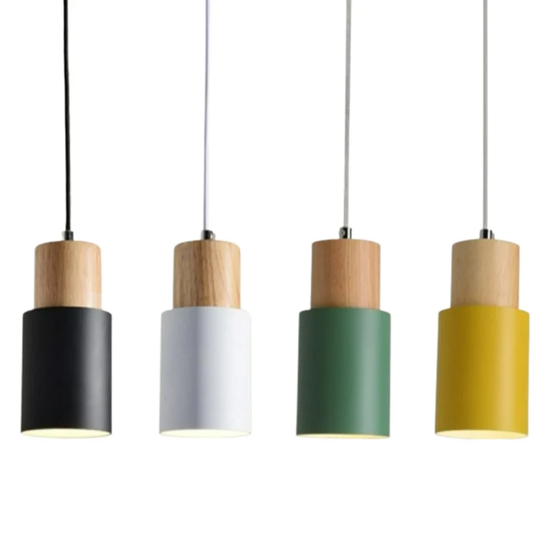 Euroselle Colorful Nordic Wooden Base Pendant Light For Home