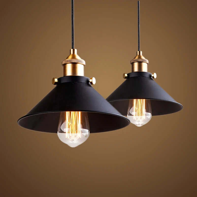 Euroselle Brass Cone Pendant Light With Vintage Industrial Look