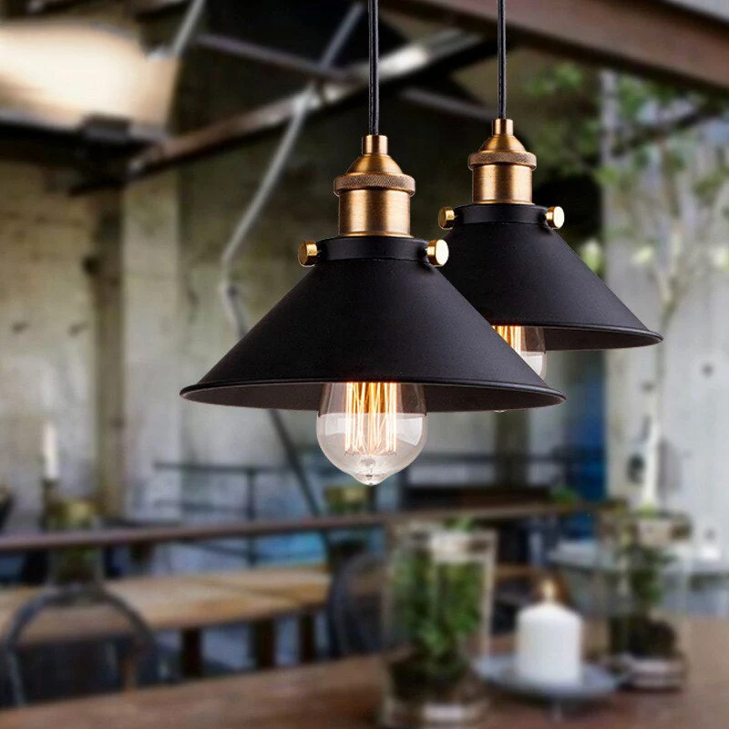 Euroselle Brass Cone Pendant Light With Vintage Industrial Look