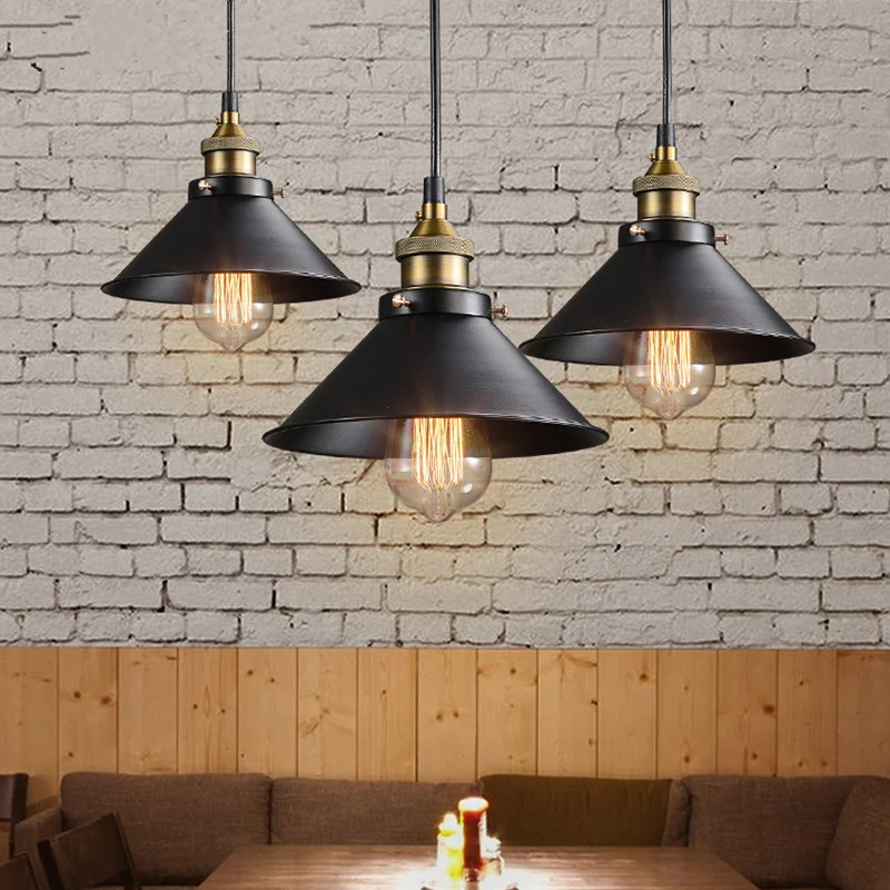 Euroselle Brass Cone Pendant Light With Vintage Industrial Look