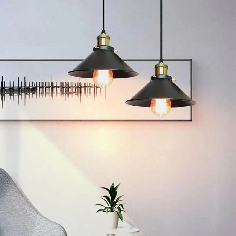 Euroselle Brass Cone Pendant Light With Vintage Industrial Look