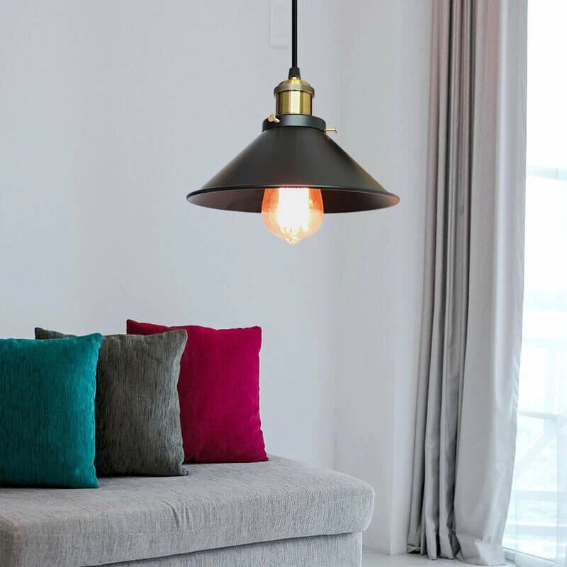 Euroselle Brass Cone Pendant Light With Vintage Industrial Look