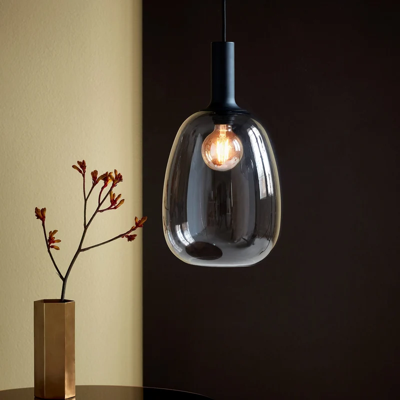 Alton 23 Pendant Light Euroselle Mouth Blown Glass Smoked Or Opal Glass With Brass And Black Stems