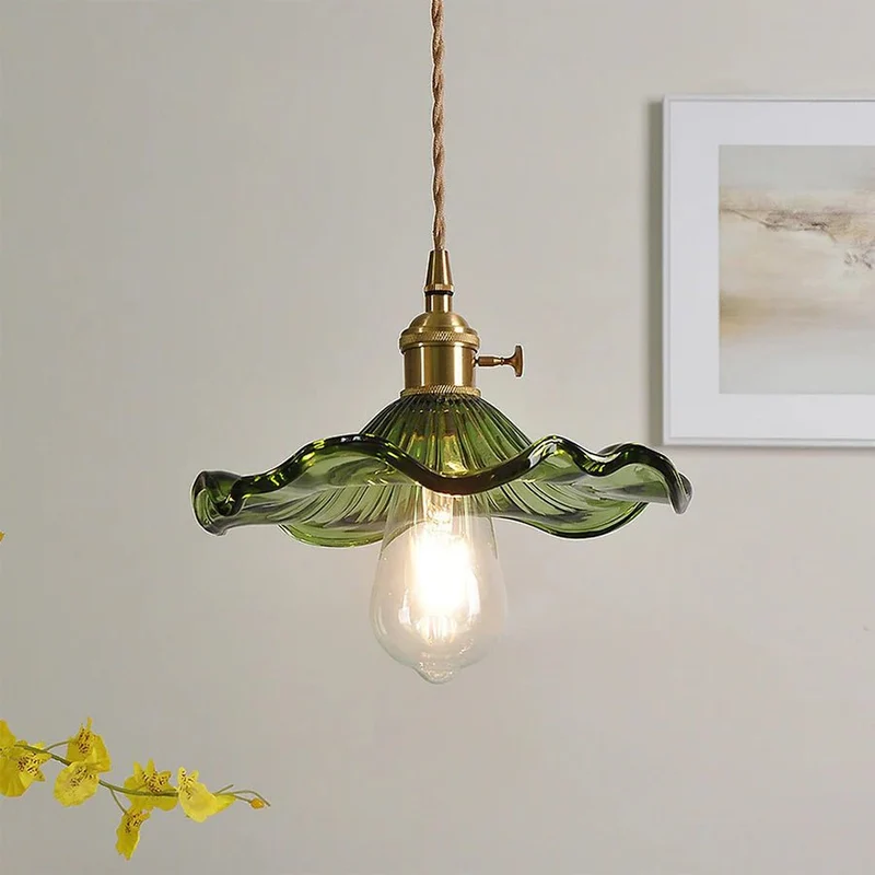 Aurelia Hibiscus Scalloped Glass Pendant Light For Vintage Kitchens With Adjustable Suspension