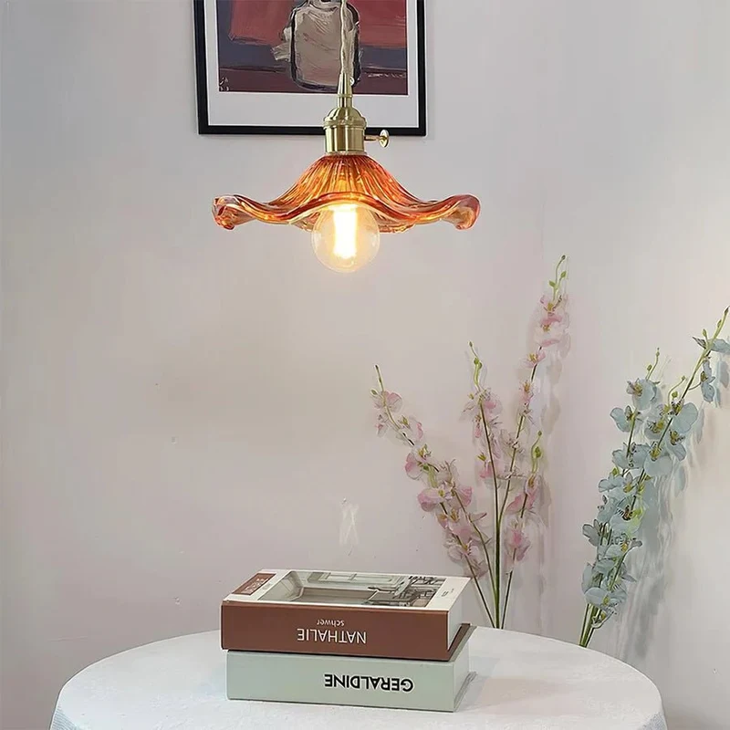 Aurelia Hibiscus Scalloped Glass Pendant Light For Vintage Kitchens With Adjustable Suspension