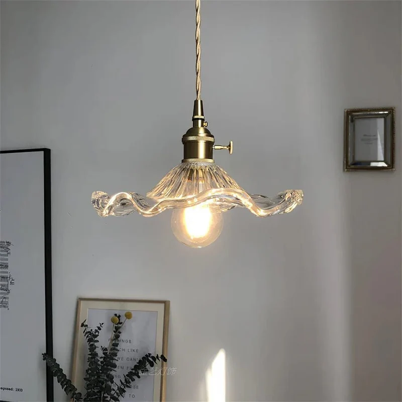 Aurelia Hibiscus Scalloped Glass Pendant Light For Vintage Kitchens With Adjustable Suspension