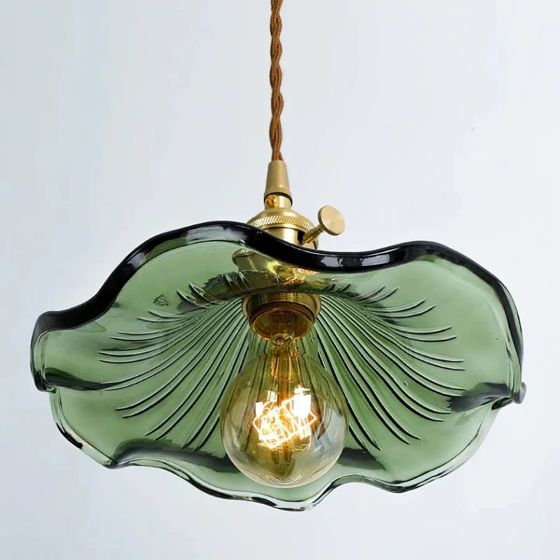 Aurelia Hibiscus Scalloped Glass Pendant Light For Vintage Kitchens With Adjustable Suspension
