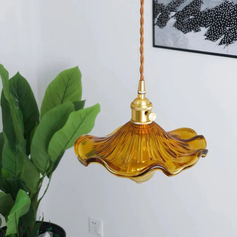 Aurelia Hibiscus Scalloped Glass Pendant Light For Vintage Kitchens With Adjustable Suspension
