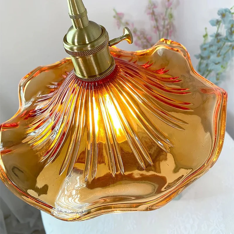 Aurelia Hibiscus Scalloped Glass Pendant Light For Vintage Kitchens With Adjustable Suspension