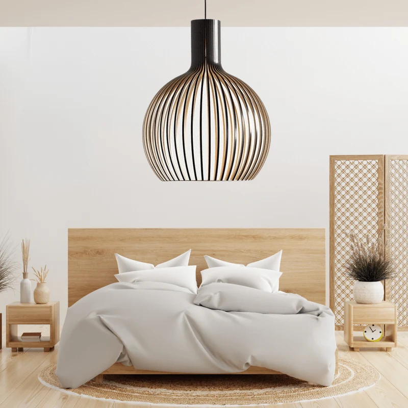 Euroselle Nordic Wooden Cage Pendant Light Chandelier