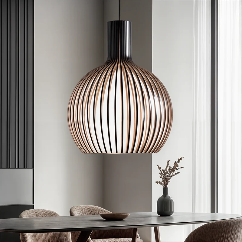 Euroselle Nordic Wooden Cage Pendant Light Chandelier
