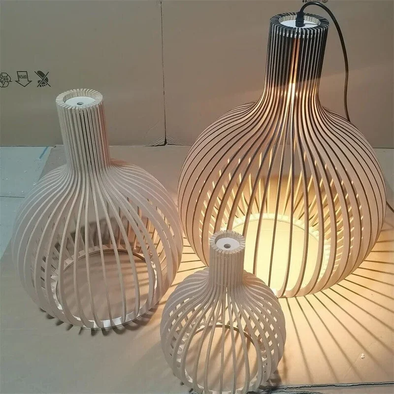 Euroselle Nordic Wooden Cage Pendant Light Chandelier